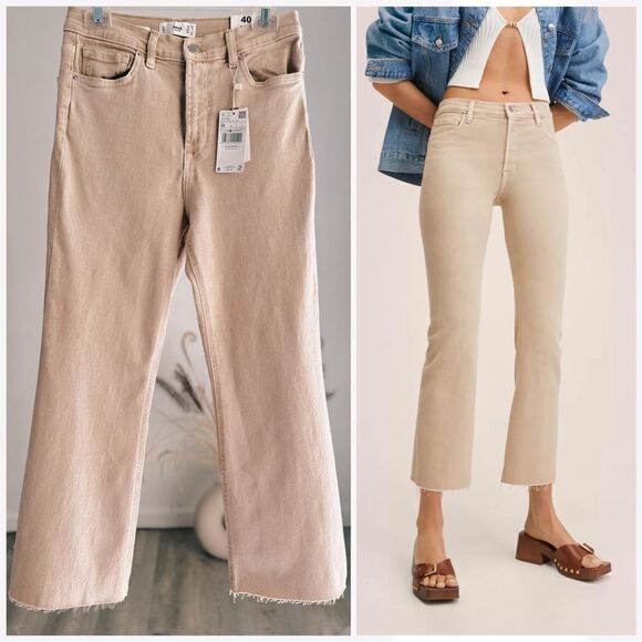 Mango High-Waisted Beige Jeans Flare New - Picture 1 of 9